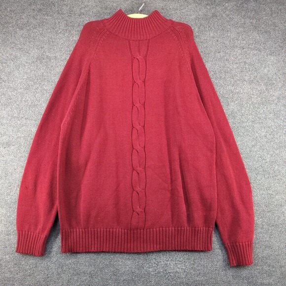Phys. Sci. Men's Cable Knit Pullover Sweater Red XL Mock Neck Cotton - Picture 2 of 11